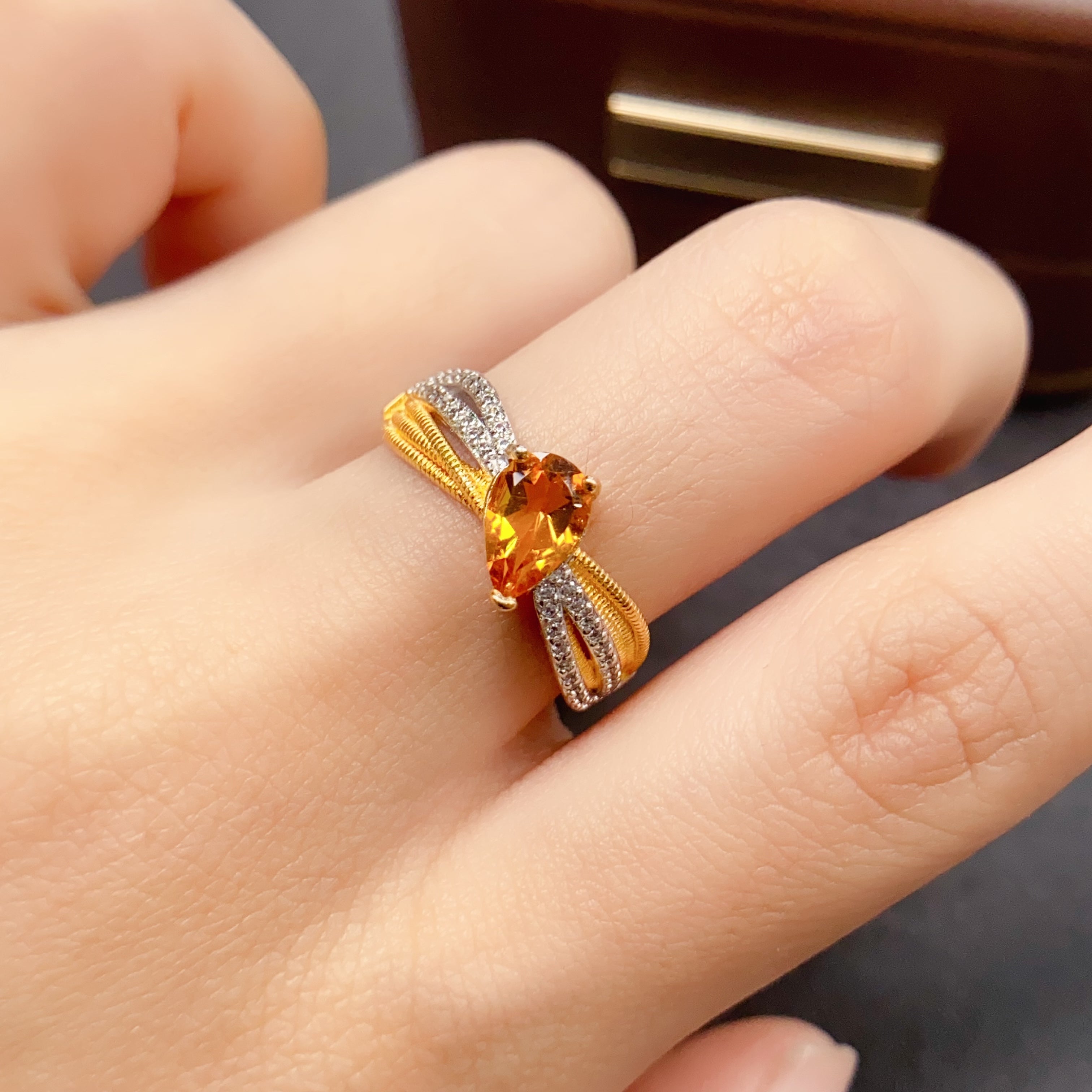 Two Tone Citrine Braided Ring