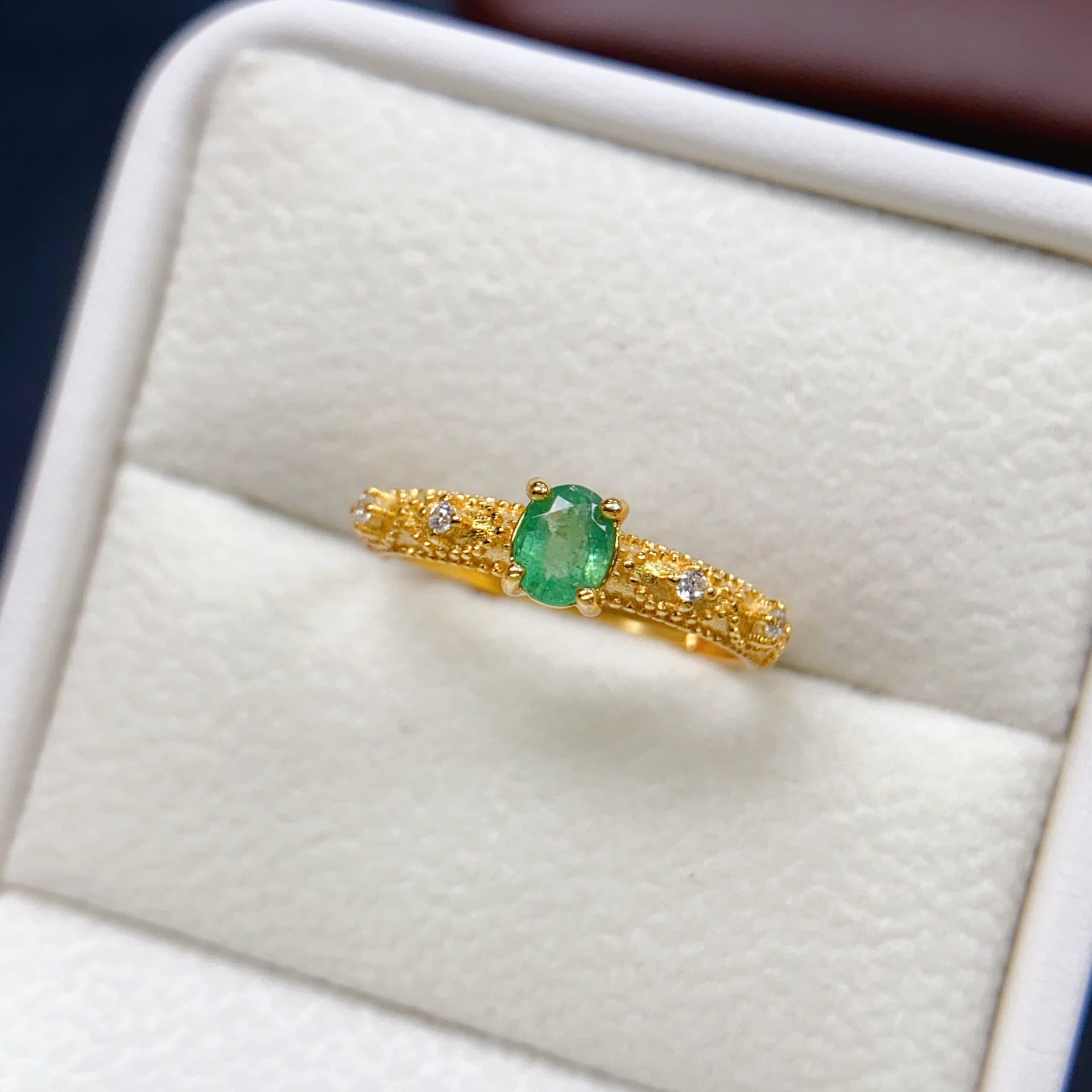 Brushed Emerald Thin Band Ring