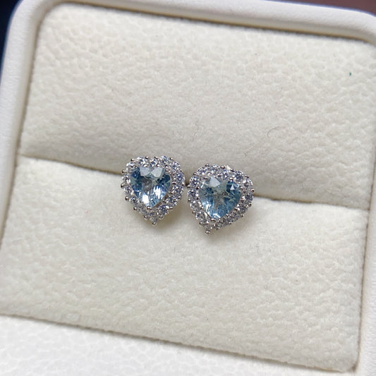 Romantic Heart Aquamarine Gemstone Stud