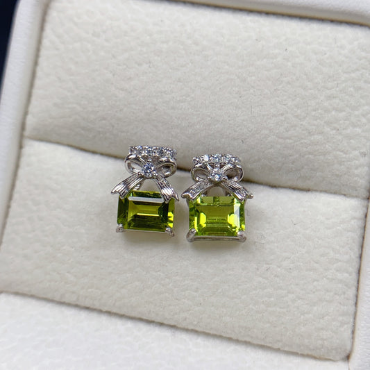 Peridot Bow Stud Gemstone Earrings