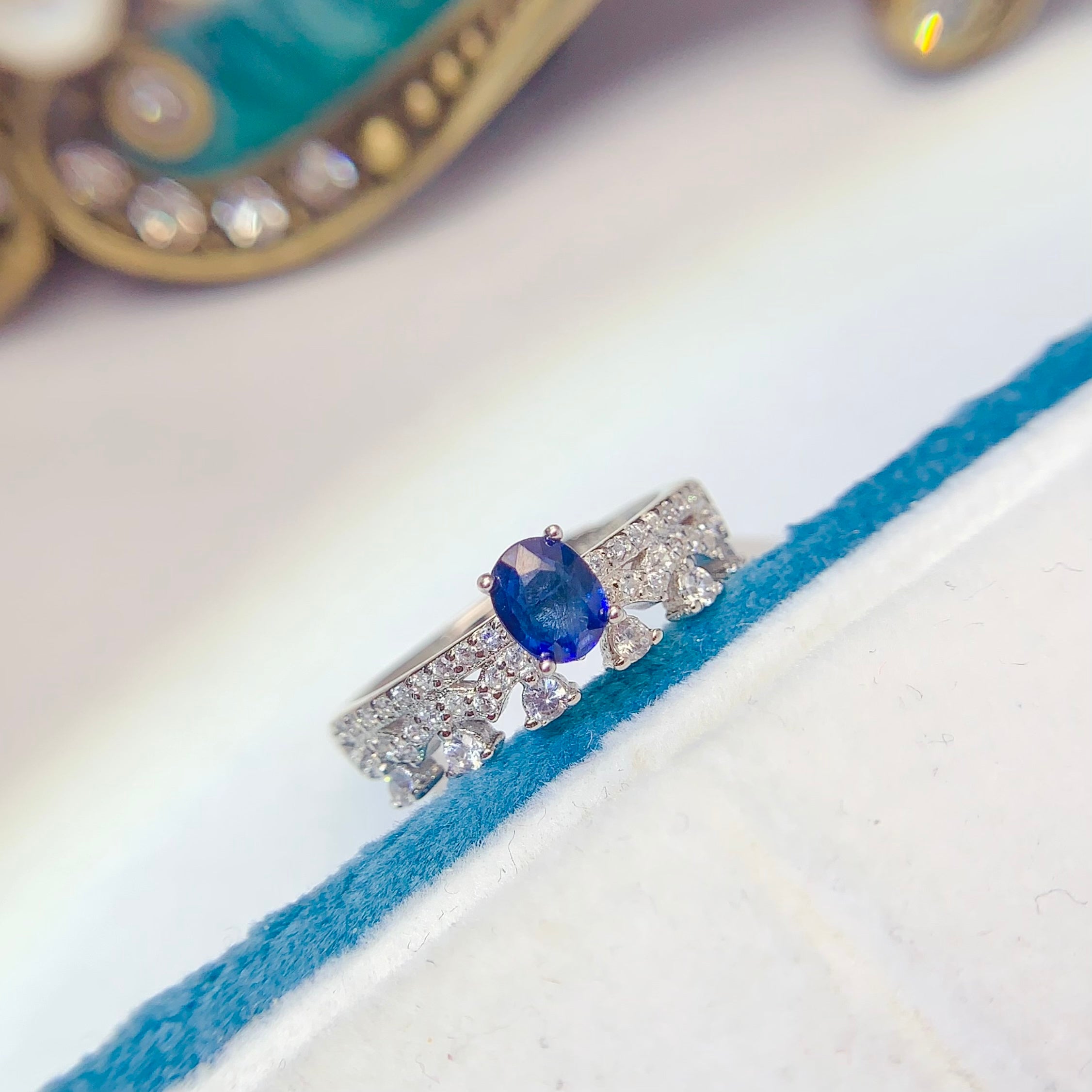 Sapphire September Pave Ring