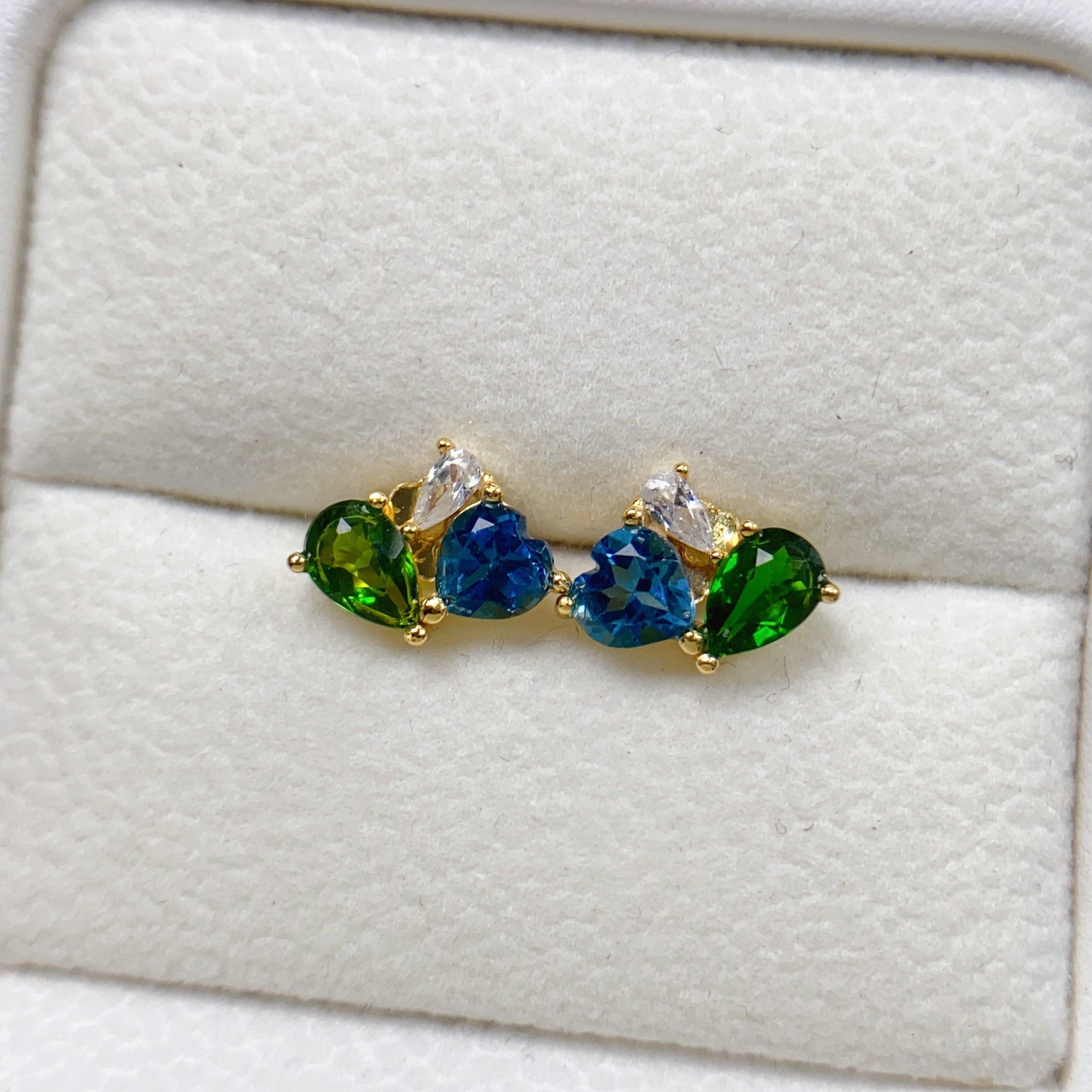 Multi Stone Diopside Heart Stud Earrings