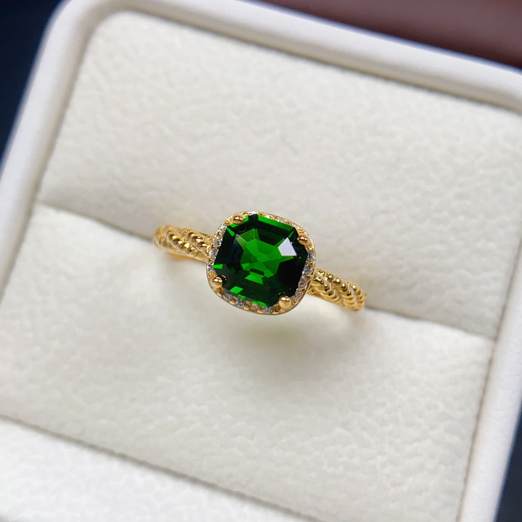 Asscher Cut Diopside Halo Ring