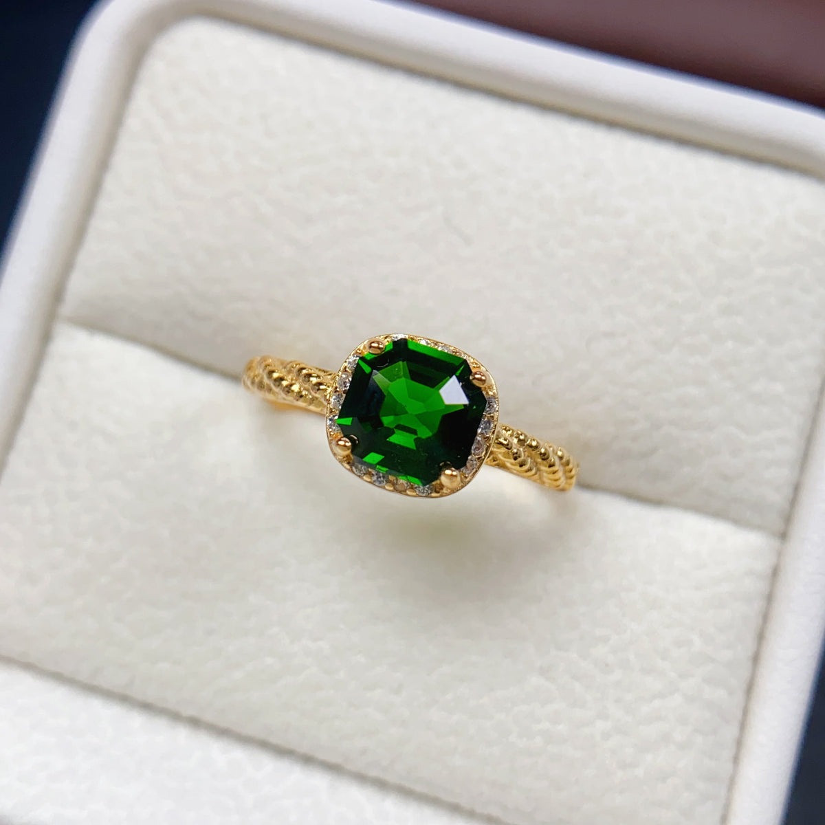 Asscher Cut Diopside Halo Ring