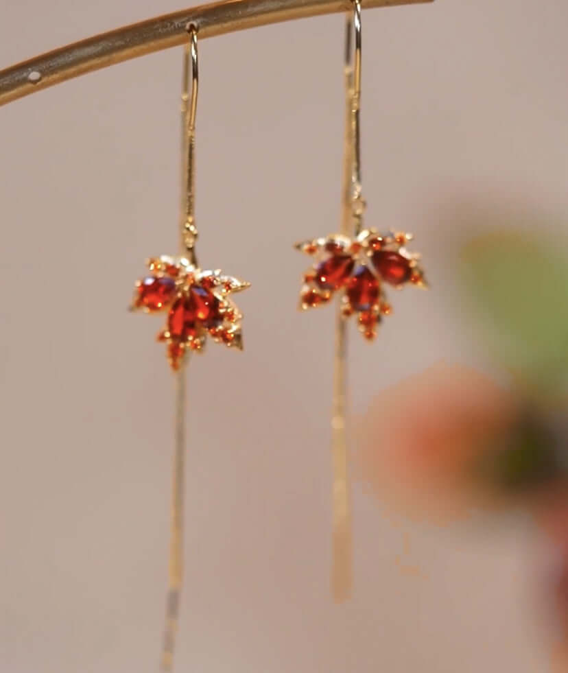 Personality Red Diamond Fashion Leaf Stud Earrings