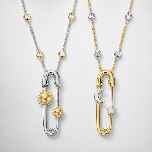 Celestial Safety Pin Sun Moon Necklace