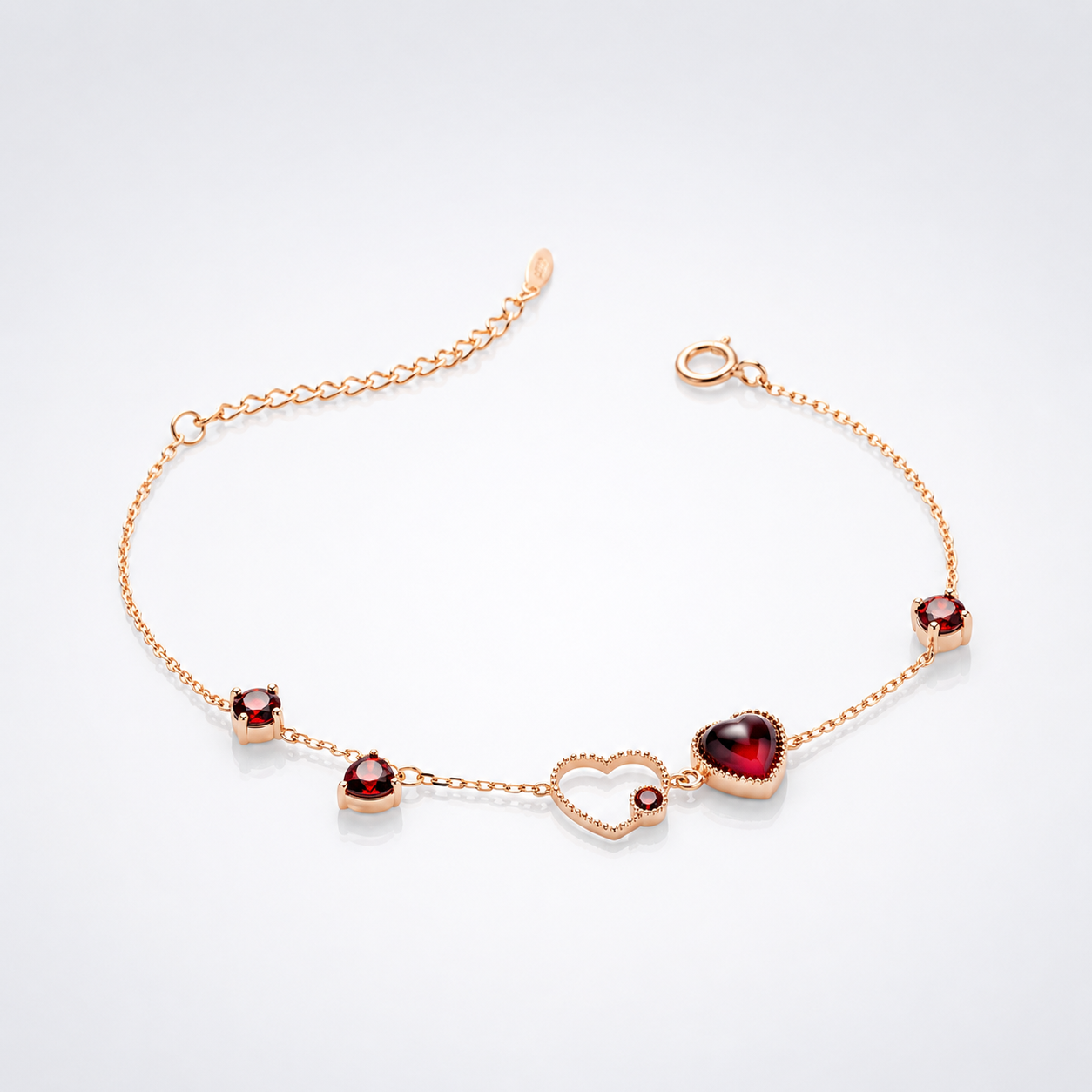 Romantic Red Garnet Heart Bracelet