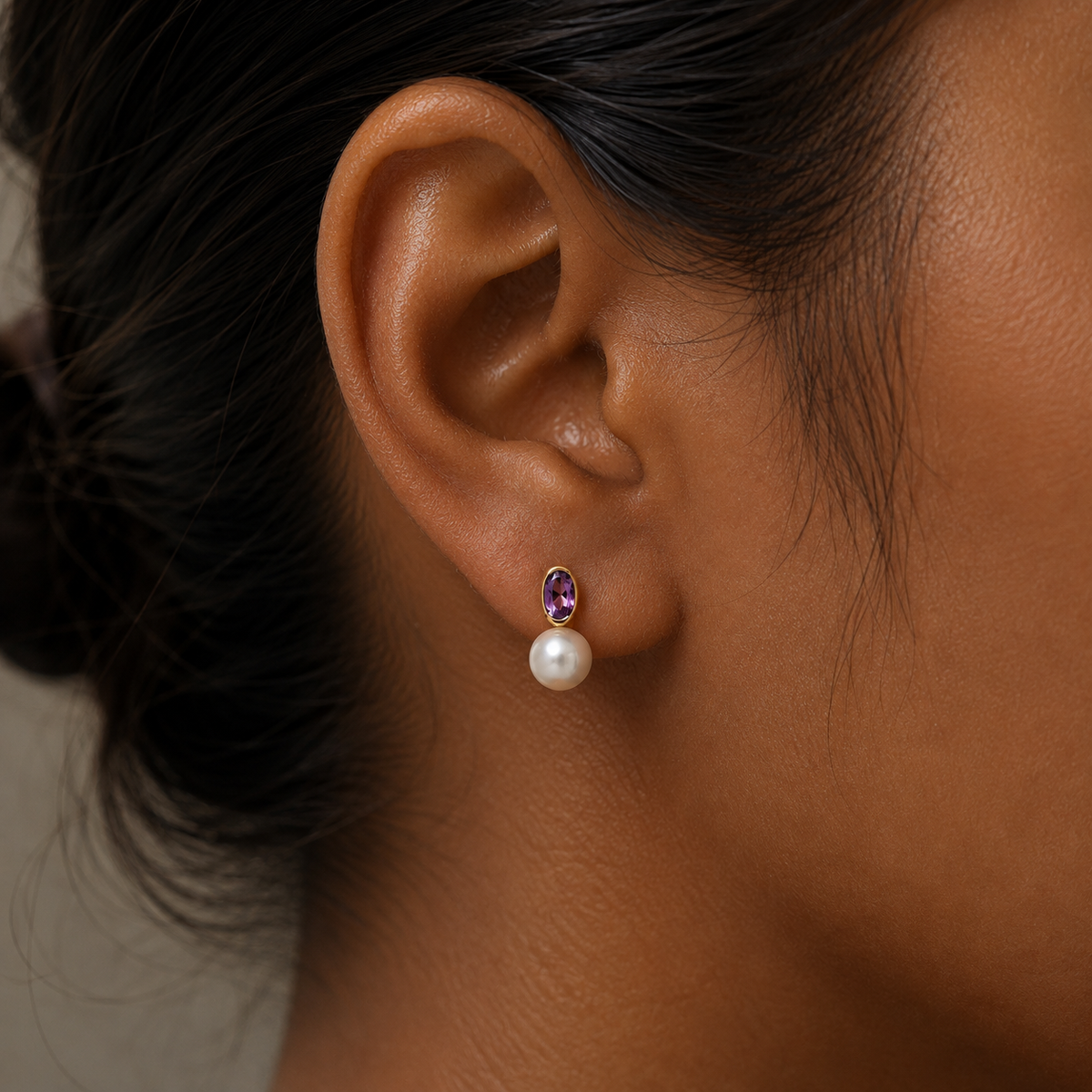 Violet Amethyst Freshwater Pearl Drop Earrings