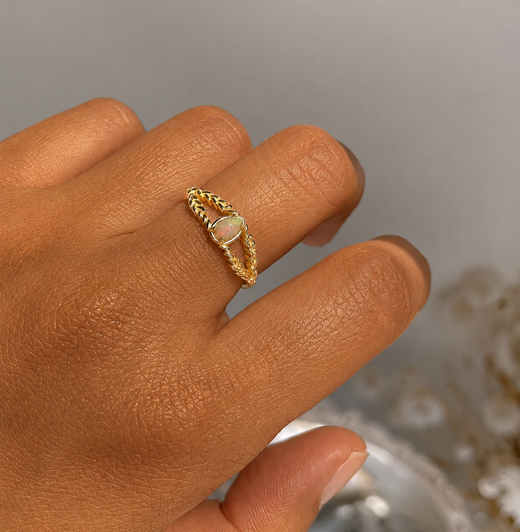 Opal October Birthstone Split Braid Ring