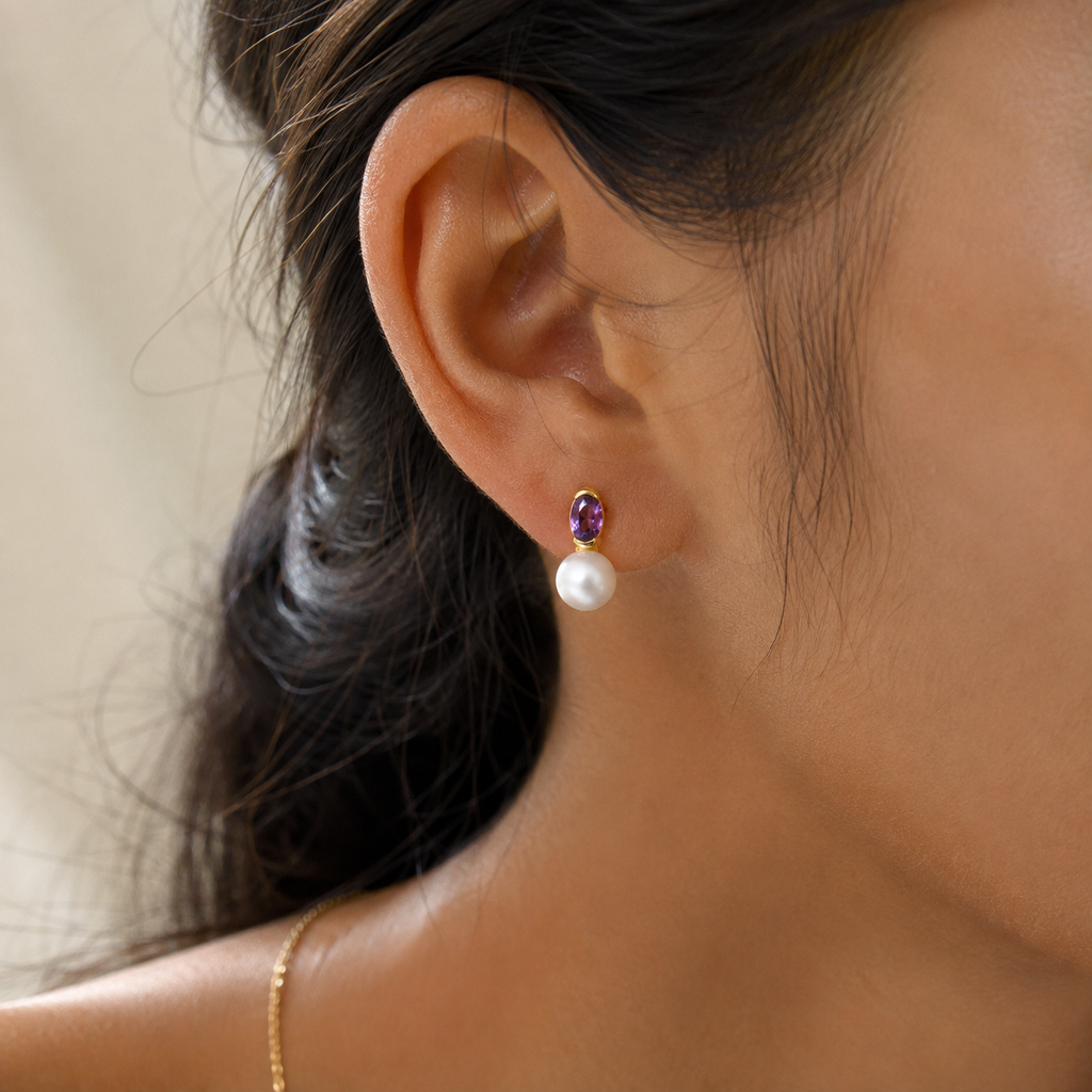 Violet Amethyst Freshwater Pearl Drop Earrings