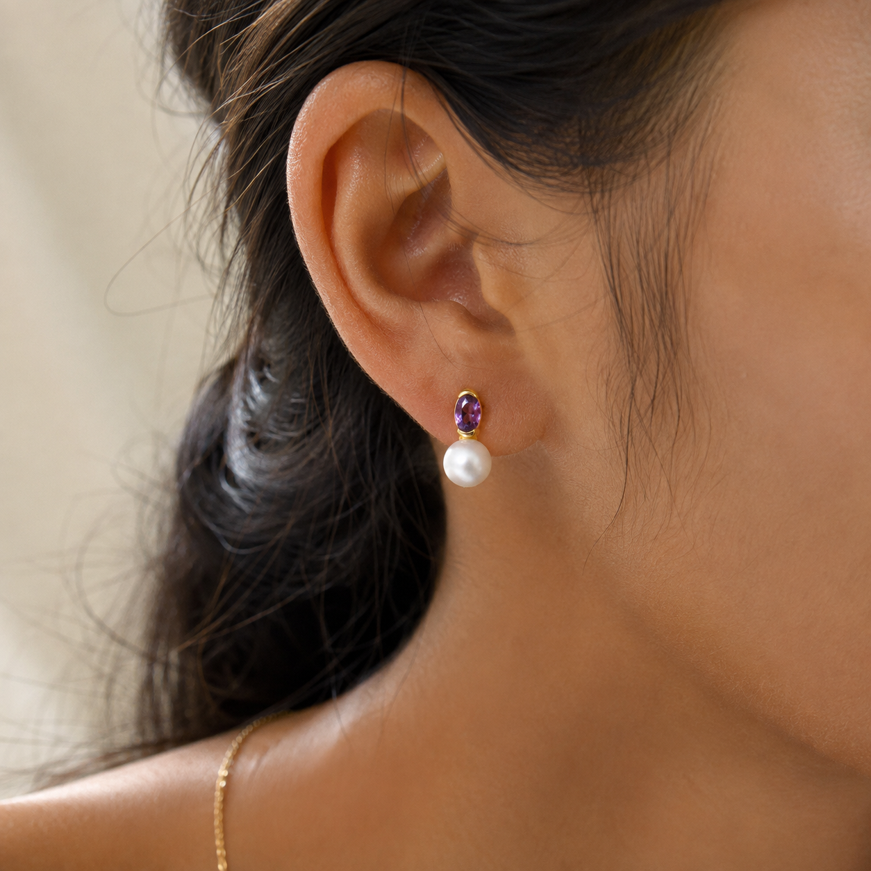 Violet Amethyst Freshwater Pearl Drop Earrings