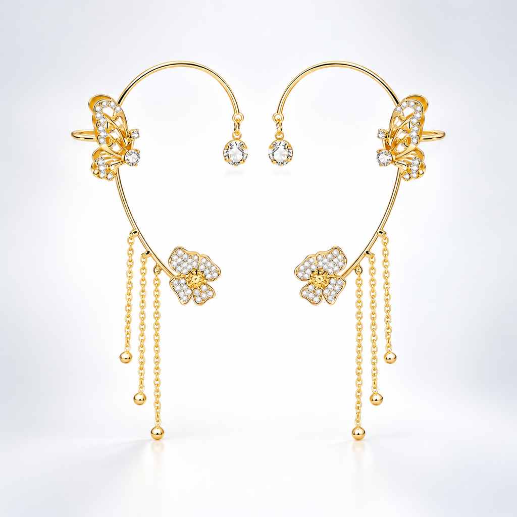 Non-Pierced Butterfly Elf Ear Clip Wrap Climber Earrings
