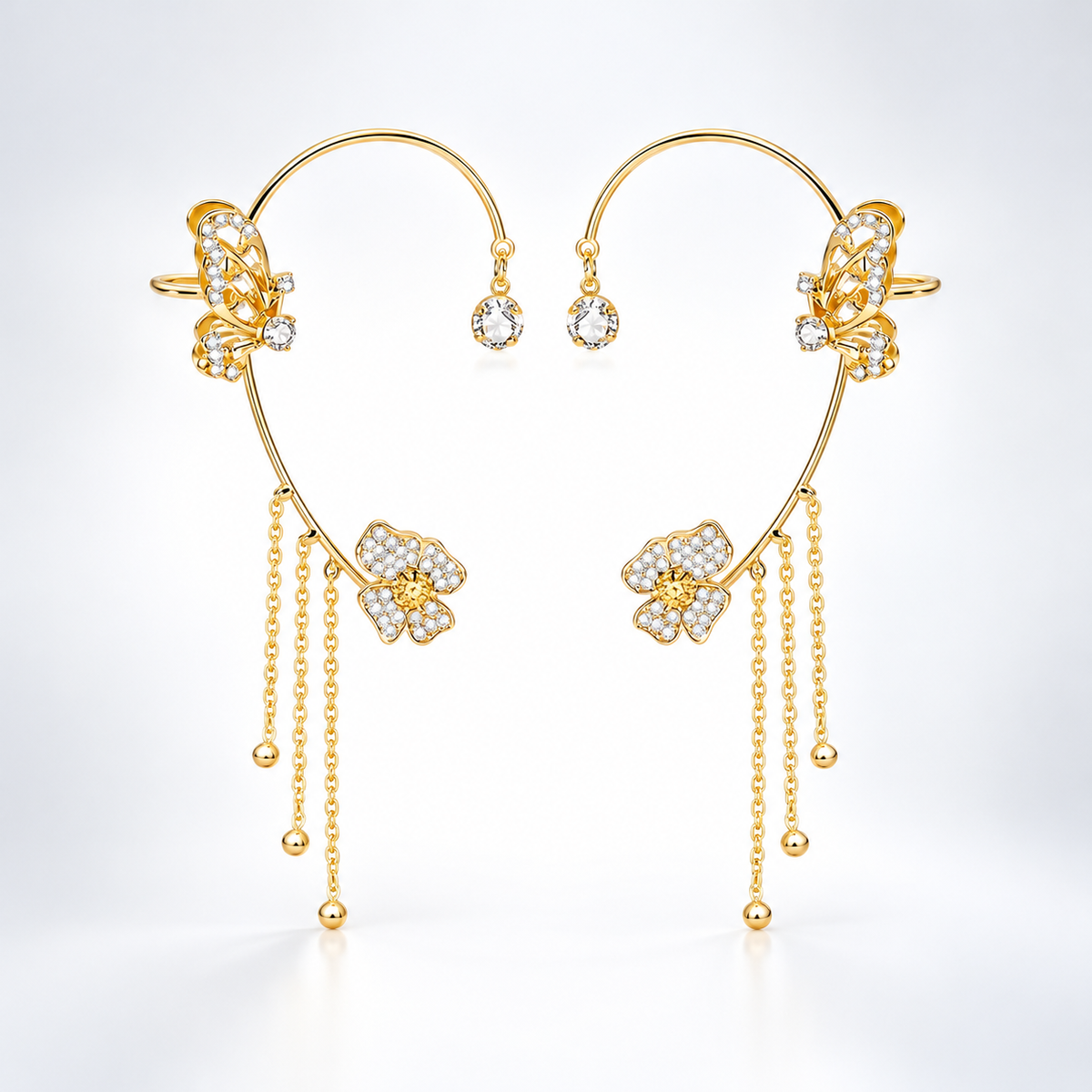 Non-Pierced Butterfly Elf Ear Clip Wrap Climber Earrings