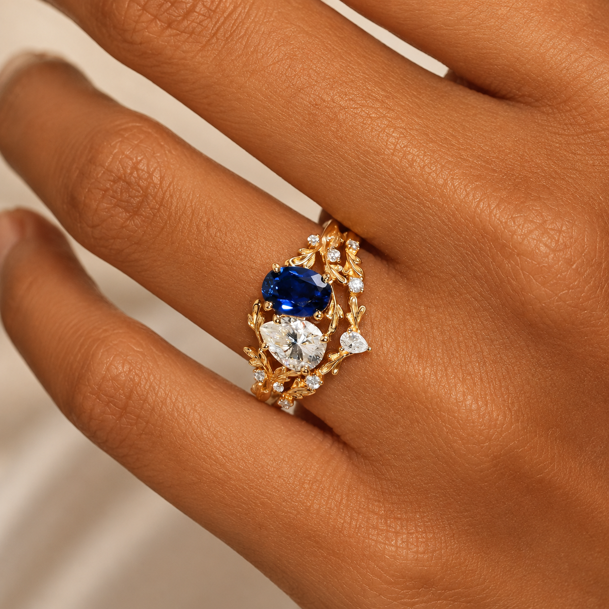 Vintage Moissanite & Lab Crafted Sapphire Stacking Ring Set