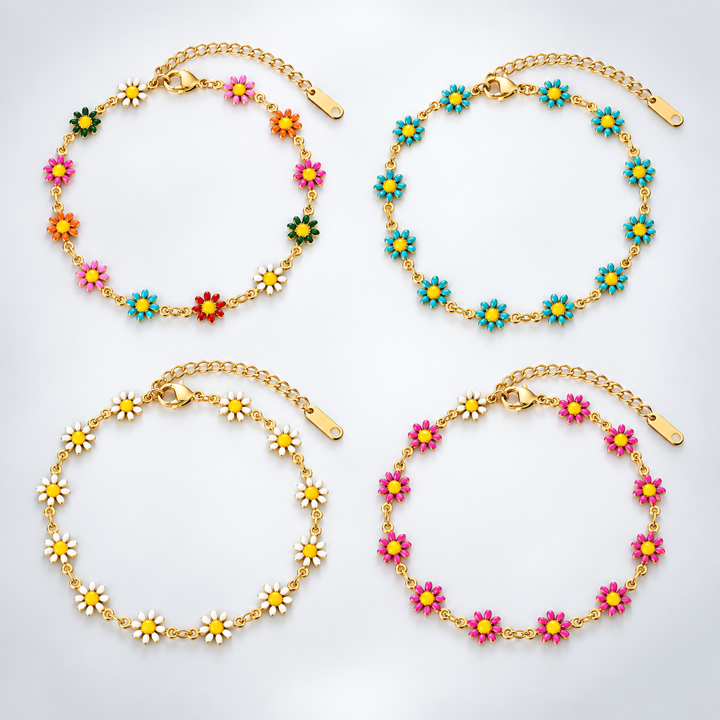 Color Enamel Small Flower Bracelet & Necklace Set 