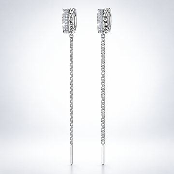 Silver Tassel Two Hole Link Chain Ear Cuff Earrings