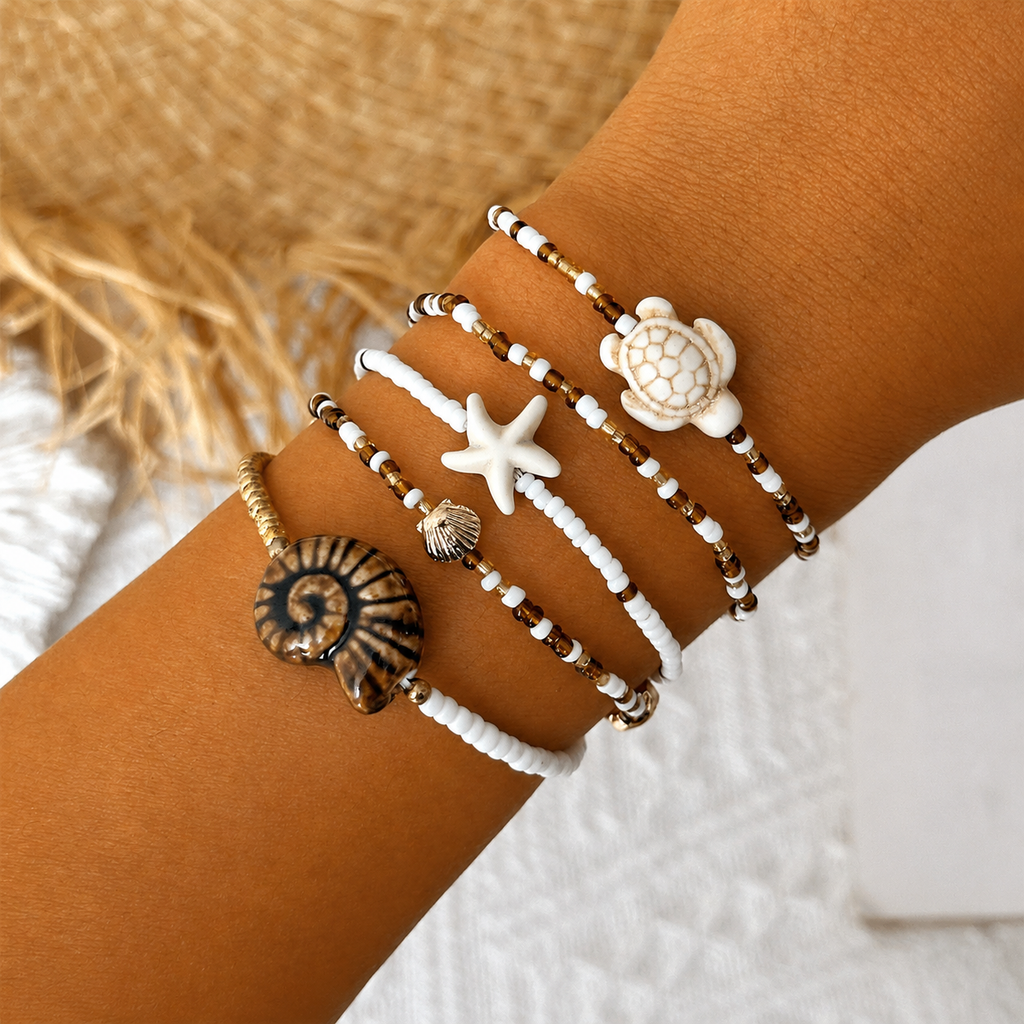 Seaside Escape Starfish Turtle Layer Bead Bracelet
