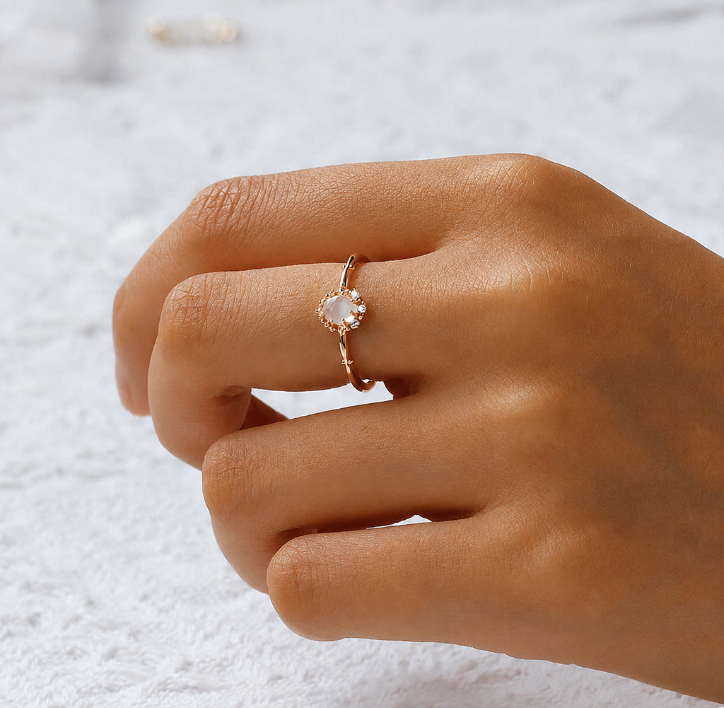 Aurora Moonstone Birthstone Ring