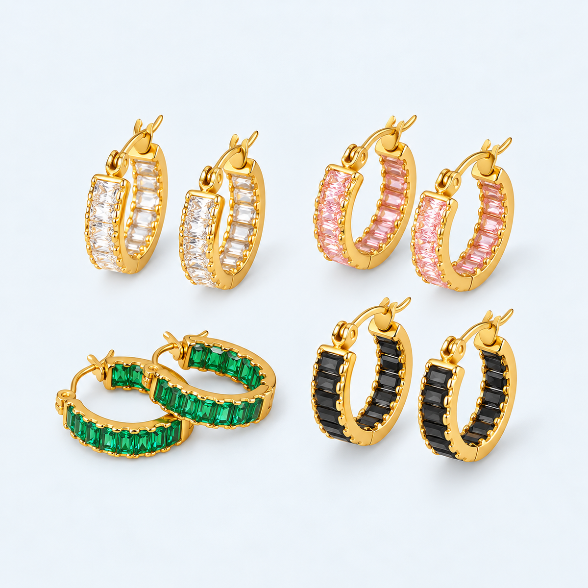 18K Gold Plated Sparkly CZ Hoop Earrings