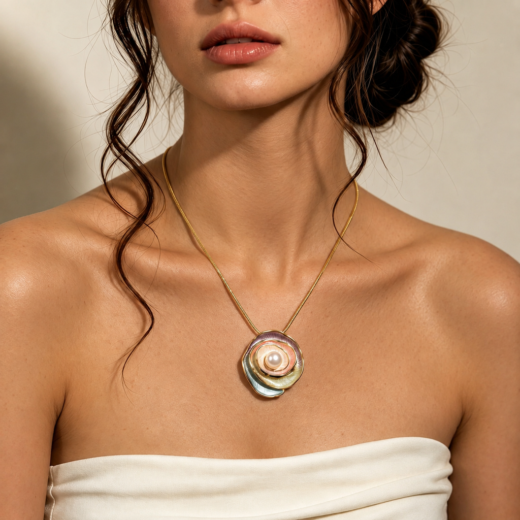 Enchanted Rose Pearl Pendant Necklace