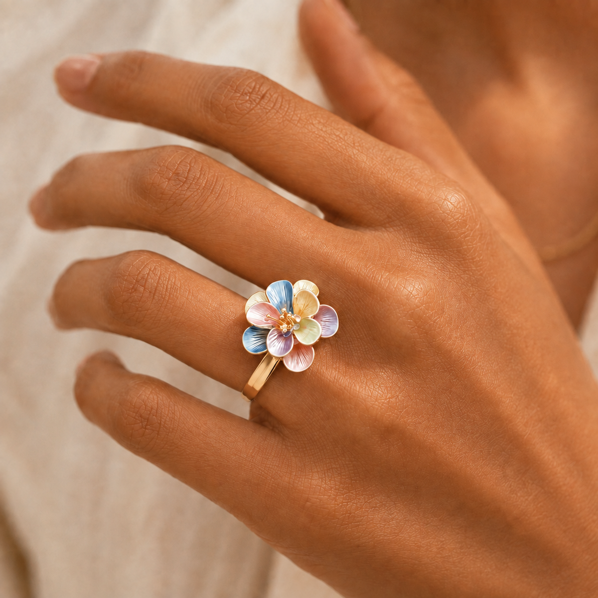 Secret Garden Enamel Flower Adjustable Ring