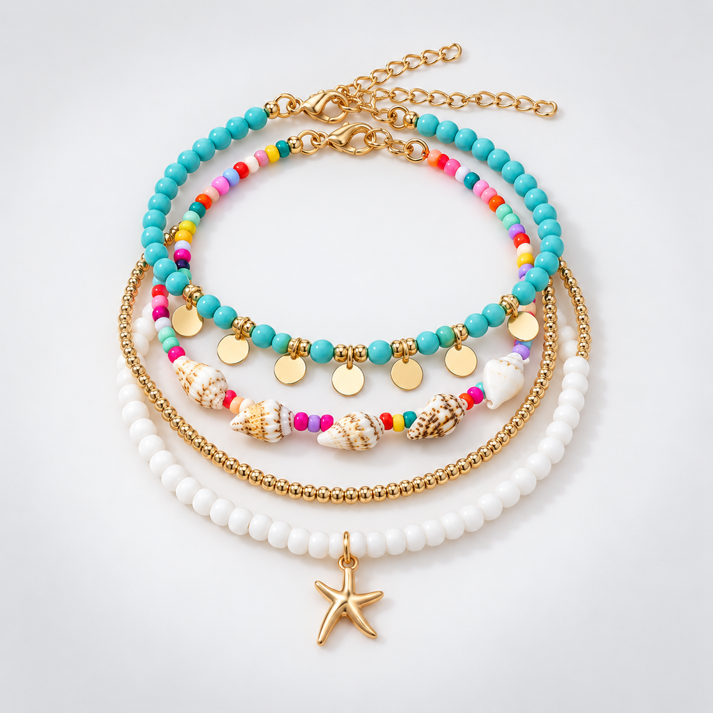 Conch Shell Layered Summer Beach Anklet Set 