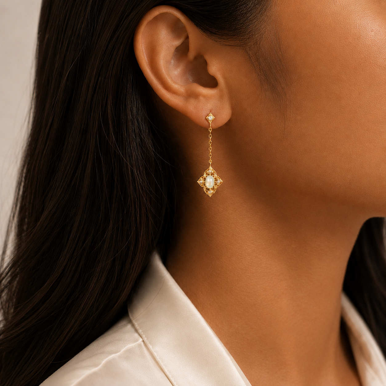 Baroque Opal Filigree Dangle Earrings