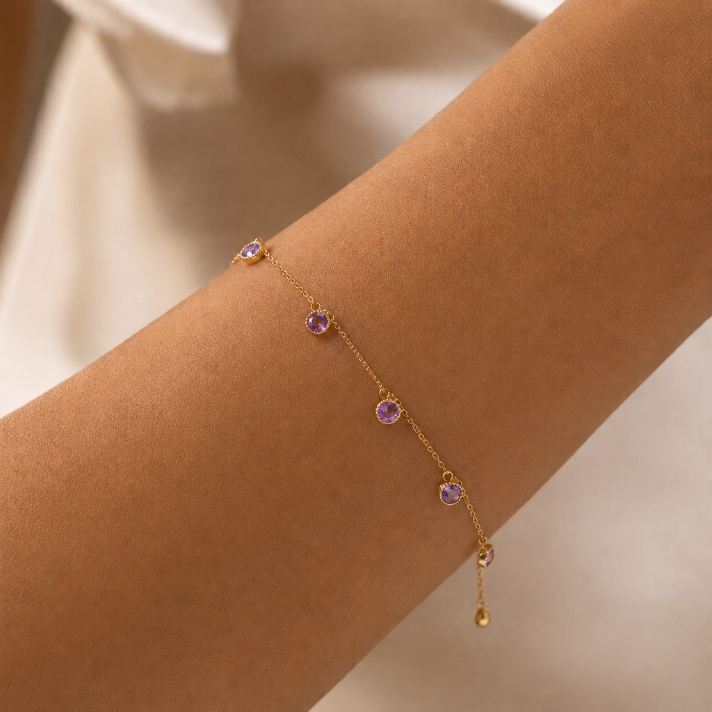 Amethyst  Gemstone Bracelet with Charm