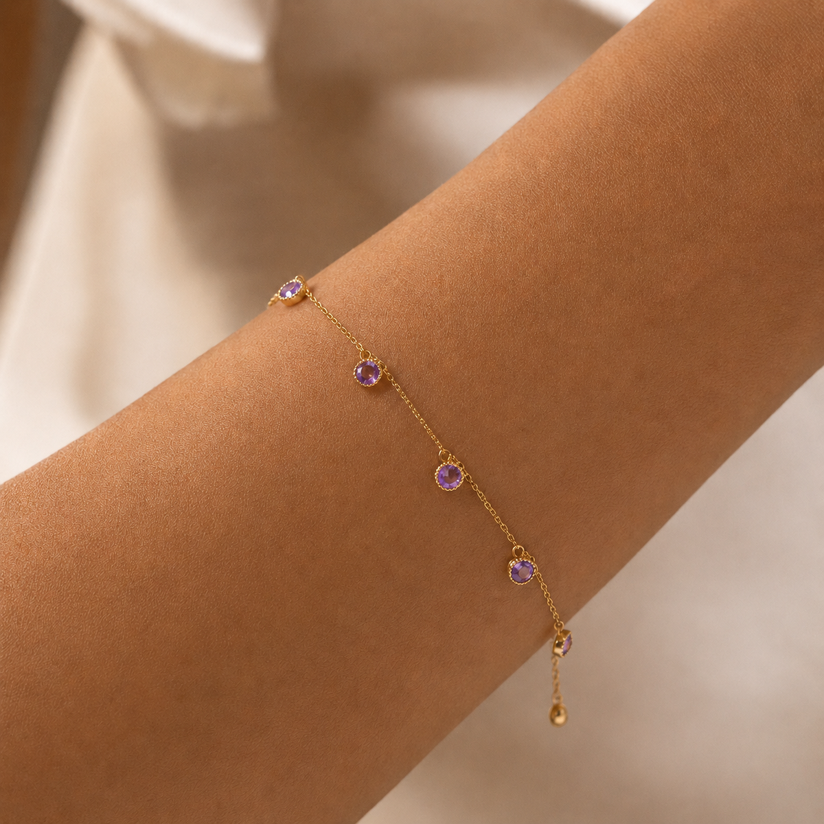 Amethyst  Gemstone Bracelet with Charm