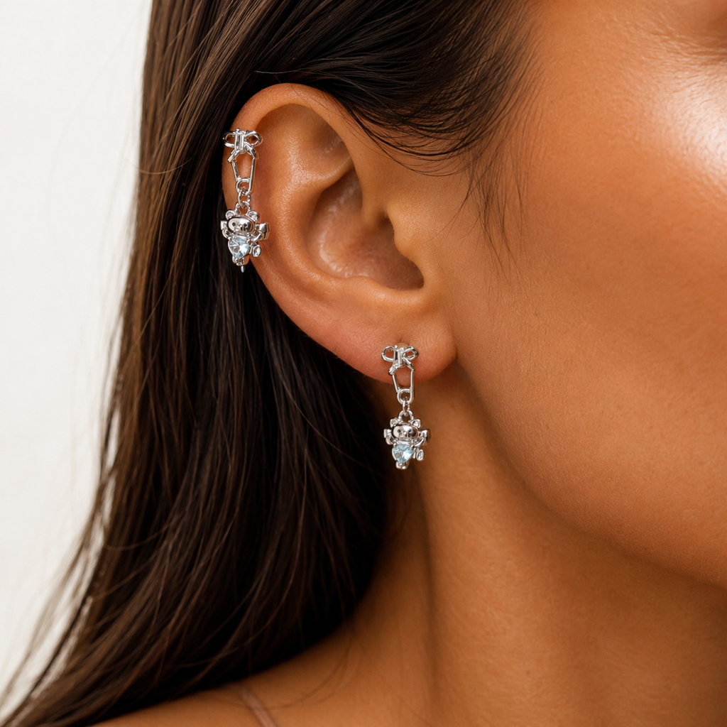 Sweet Hug Bear Heart Titanium Helix Earring