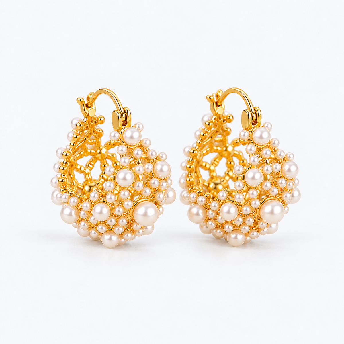 Vintage Romance Pearl Cluster Hoop Earrings