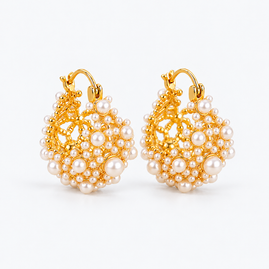 Vintage Romance Pearl Cluster Hoop Earrings