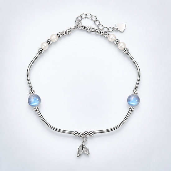 Whale Tail Simulated Moonstone Pearl Charm Bracelet