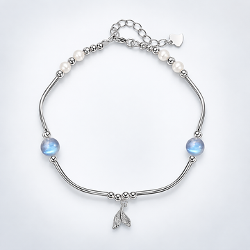 Whale Tail Simulated Moonstone Pearl Charm Bracelet
