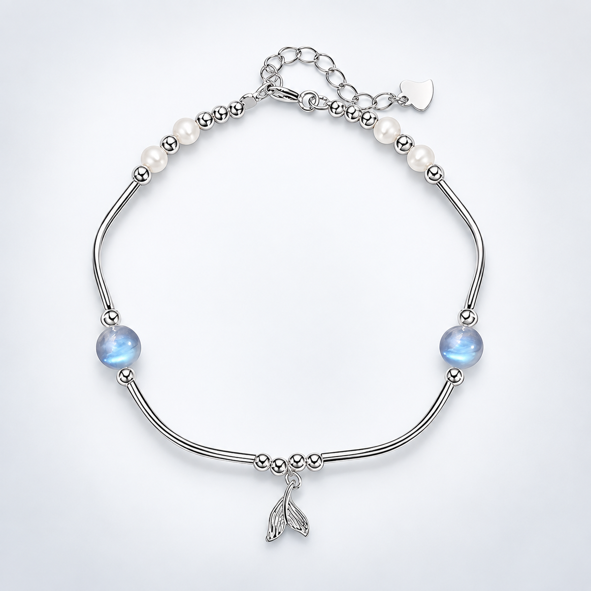 Whale Tail Simulated Moonstone Pearl Charm Bracelet