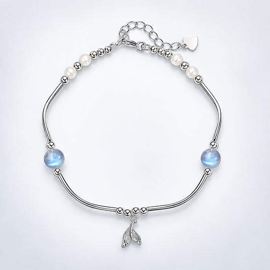 Whale Tail Simulated Moonstone Pearl Charm Bracelet