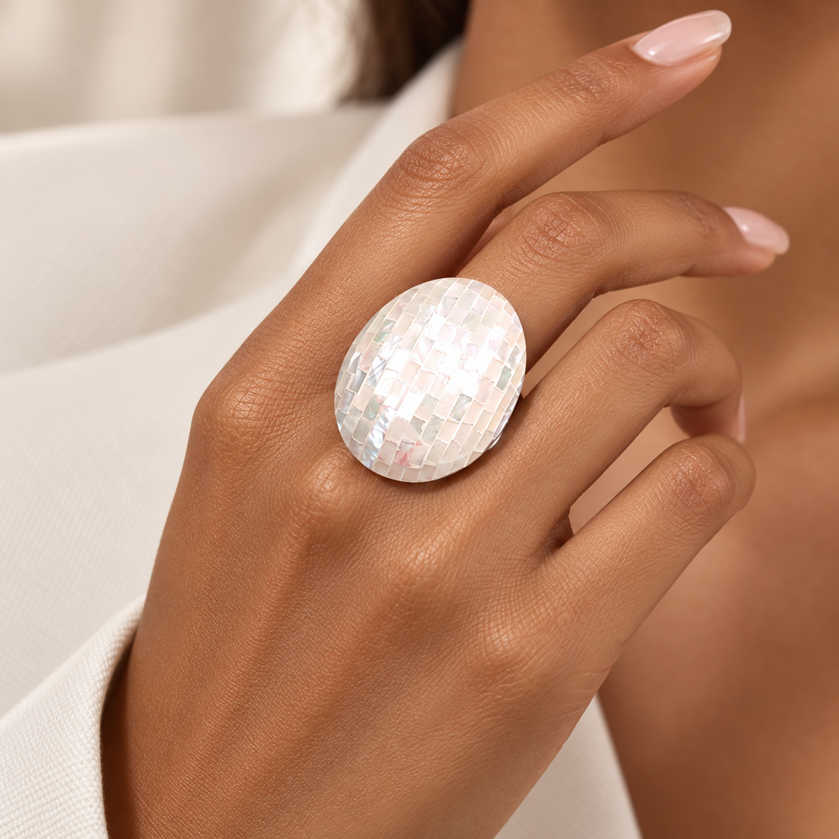 Mosaic Whisper Vintage Shell Statement Ring