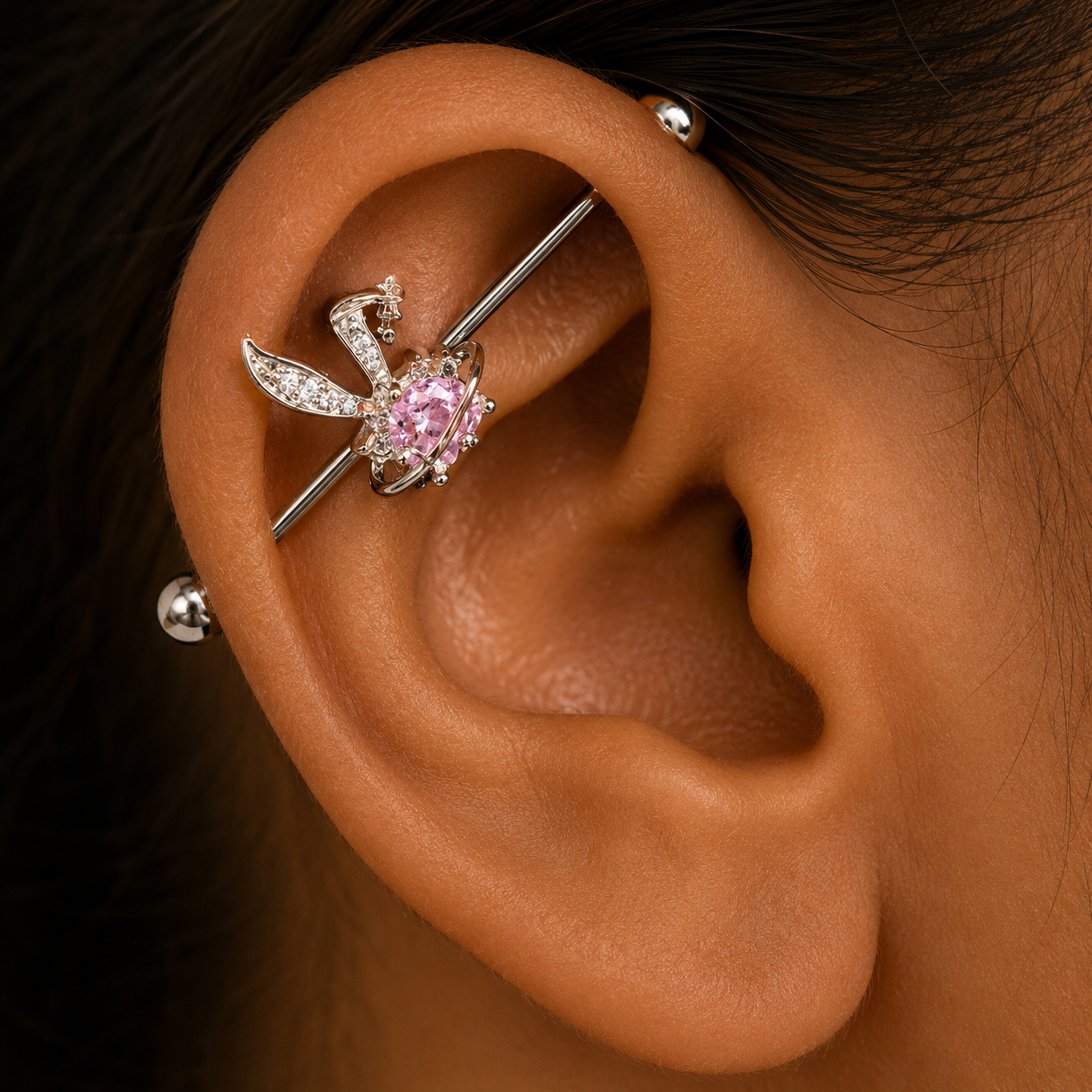 Pink Bunny Heart Surgical Steel Navel Ring Nose Ring