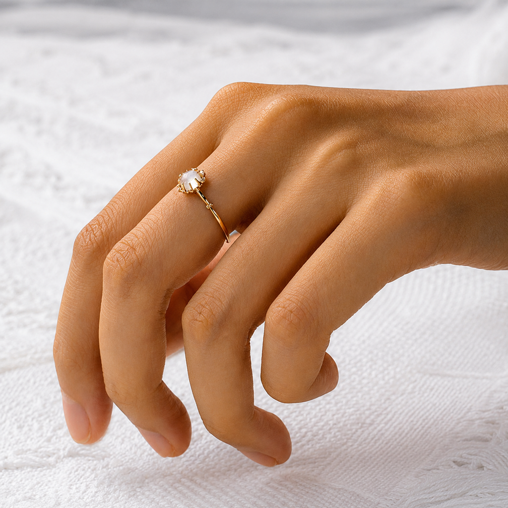 Aurora Moonstone Birthstone Ring