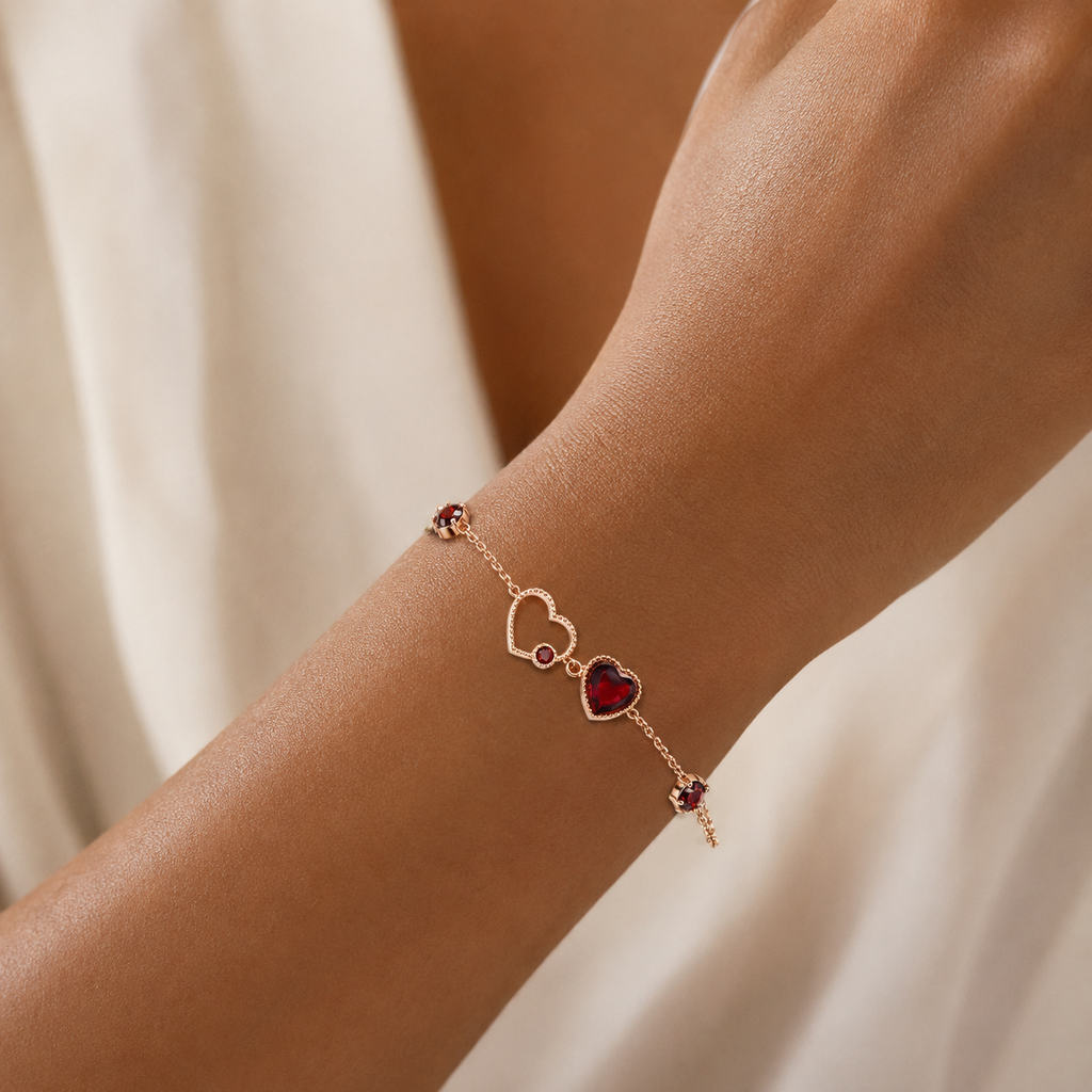 Romantic Red Garnet Heart Bracelet