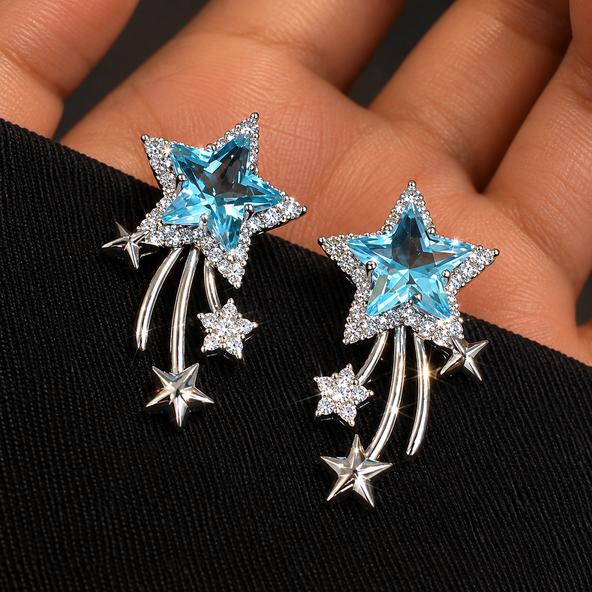 Celestial Wish Blue Star Dangle Earrings