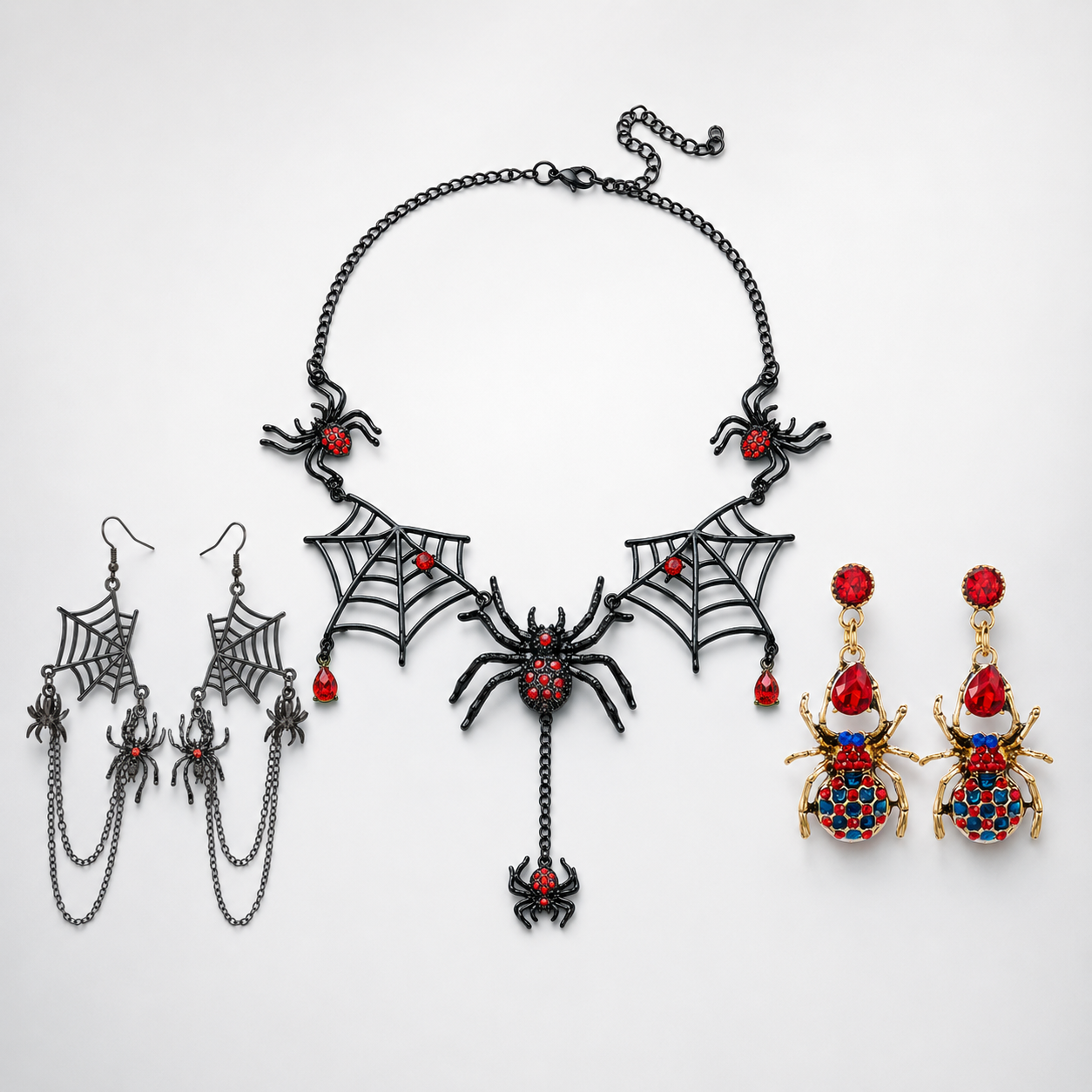 Web of Midnight Spider Chain Tassel Earrings