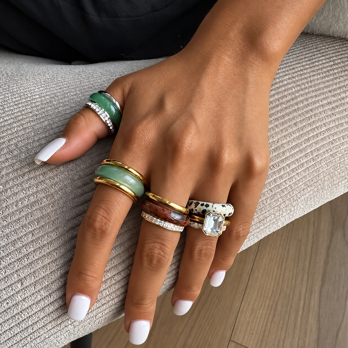 Earth & Elegance Natural Gemstone Stainless Steel Ring