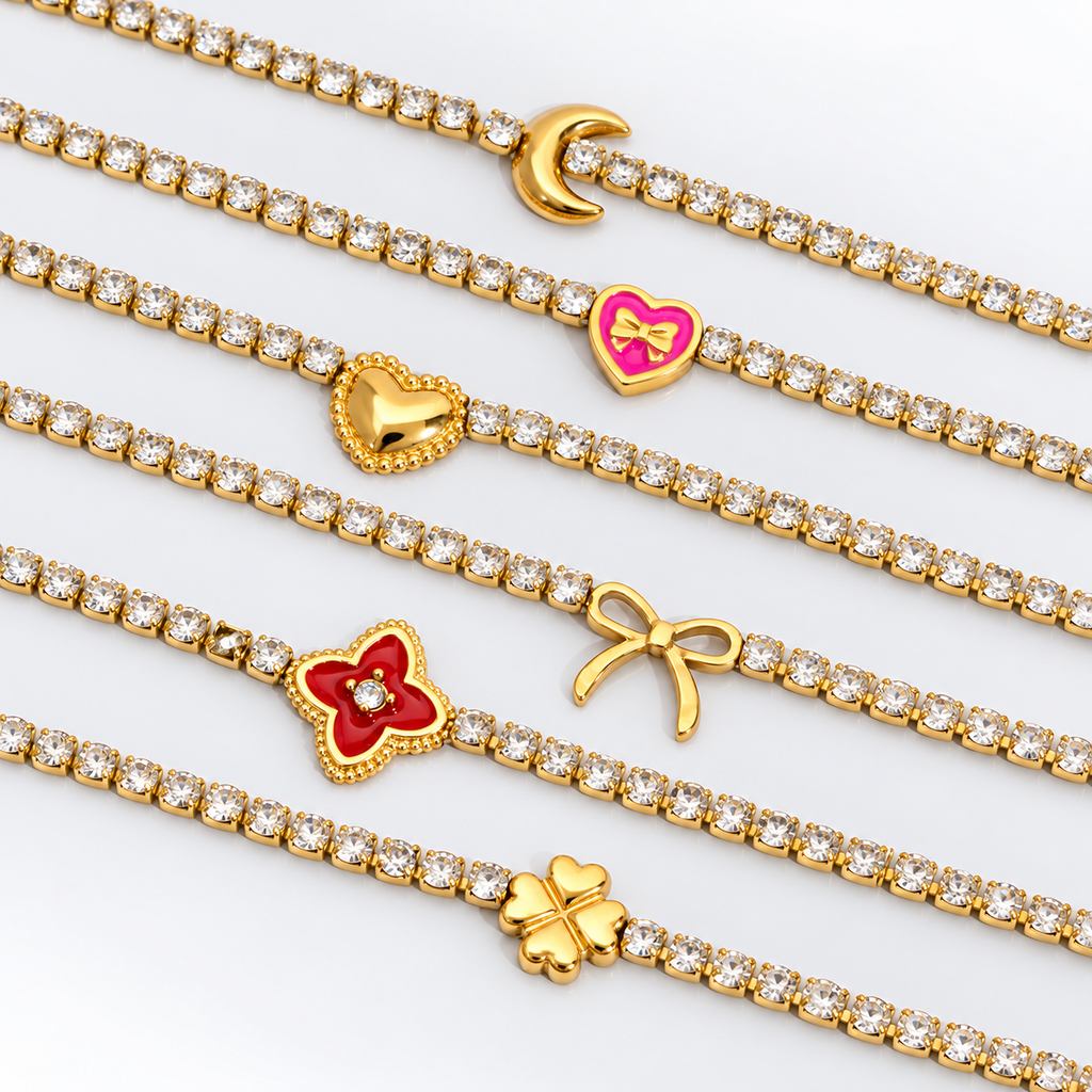 Gold Thin Tennis Bracelet with Bow