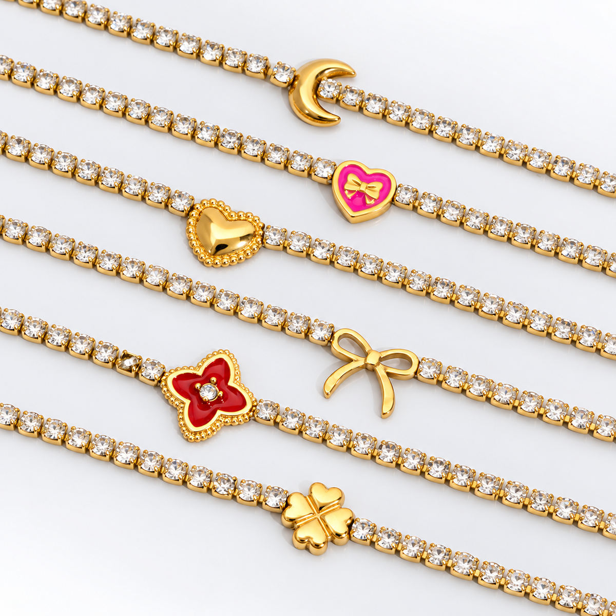 Gold Thin Tennis Bracelet with Bow