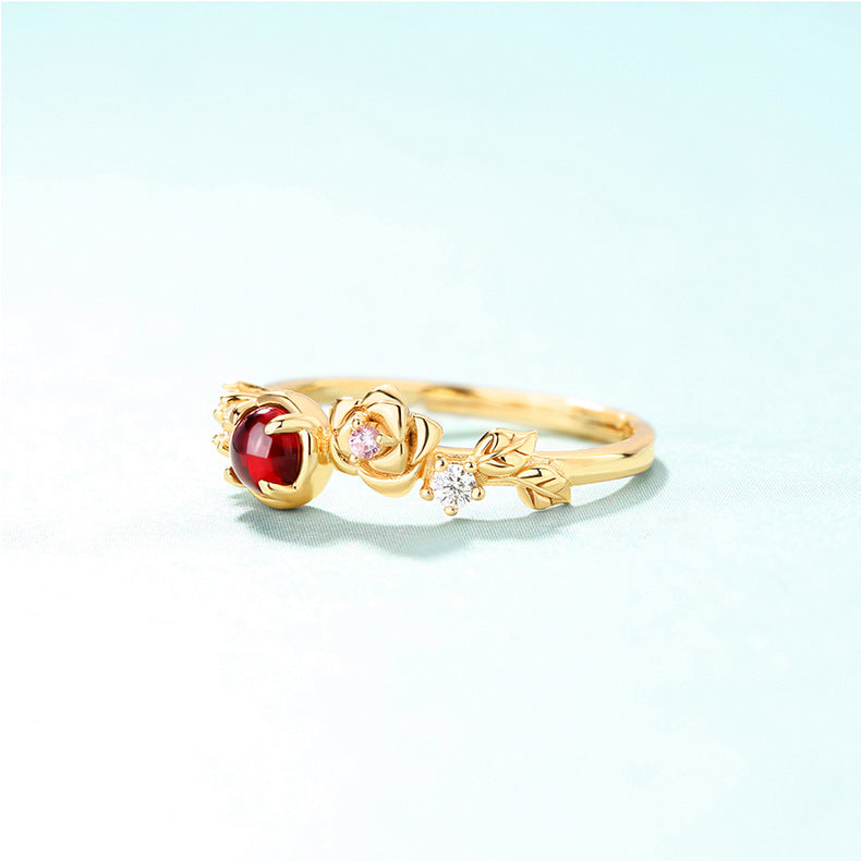 Elegant Rose Red Garnet Capricorn Ring 