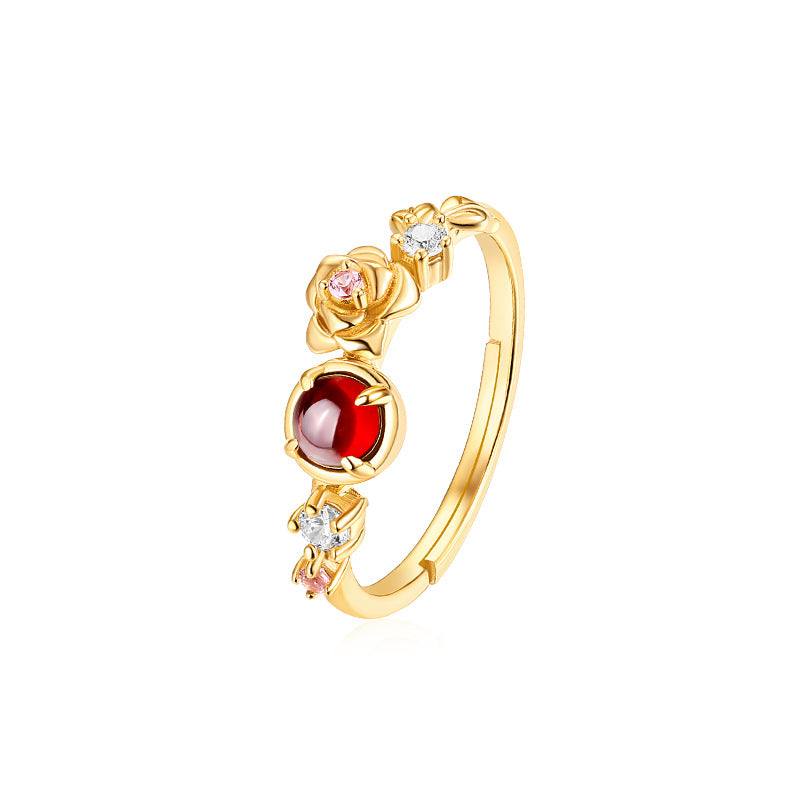 Elegant Rose Red Garnet Capricorn Ring 