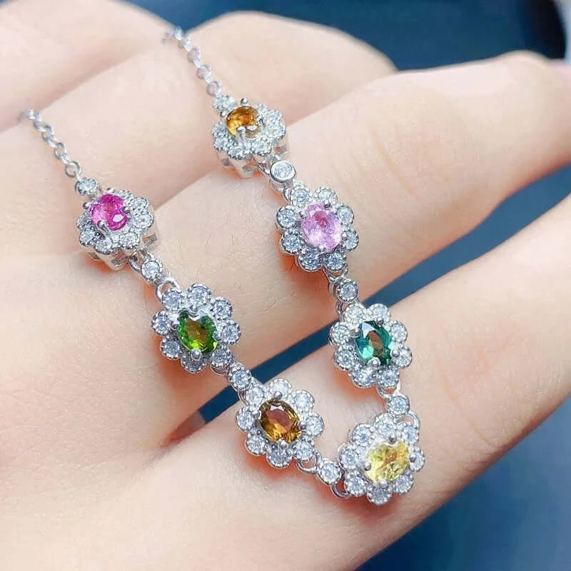 925 Silver Colorful Tourmaline Bracelet