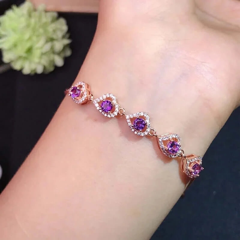 925 Silver Sparkly Amethyst Bracelet 