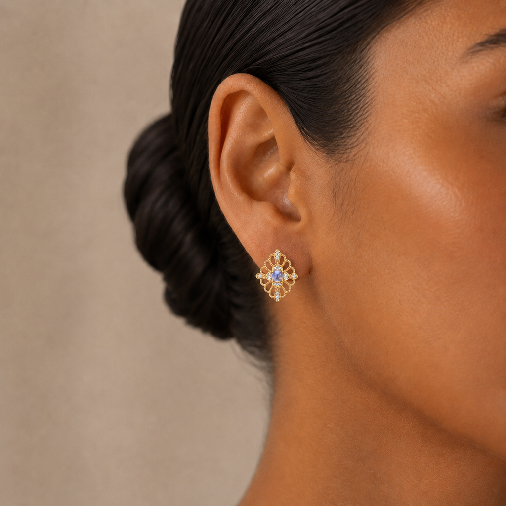 Retro Moonstone Stud Earrings June Birthstone